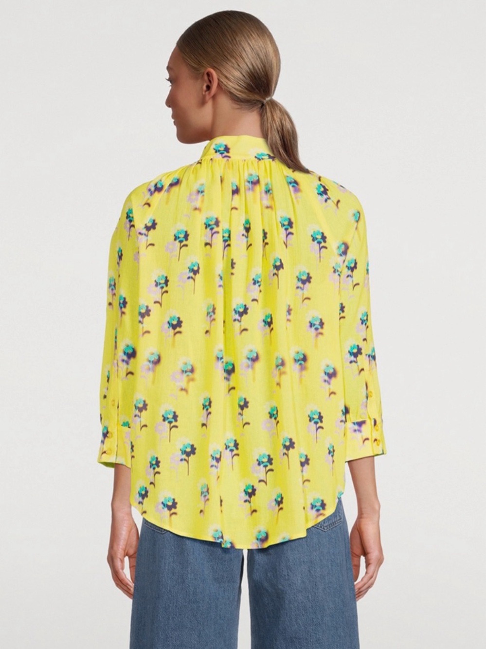 Smythe Gathered Blouse In Lemon Floral Print size S - Picture 2 of 12